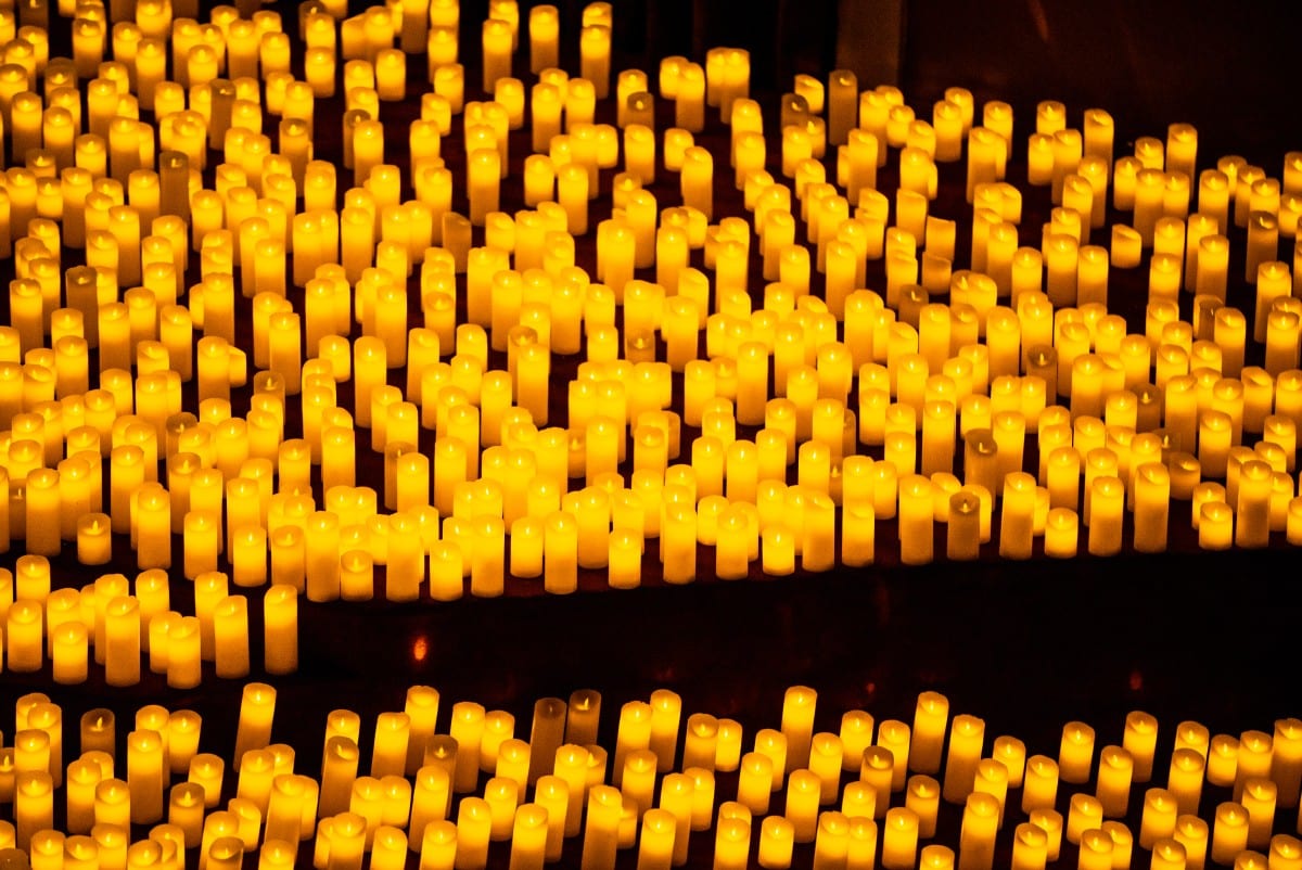Hundreds of flickering candles