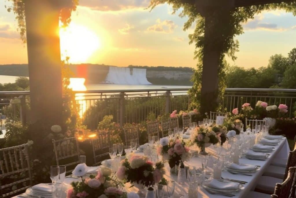 Dining tables set up near Niagara Falls
